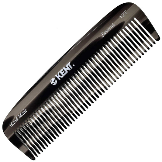 Kent 12T G Wide Tooth Detangling Comb - Handmade Pocket Comb for Thick, Curly, Wavy Hair - Large Tooth Hair and Beard Grooming Comb - Saw-Cut and Hand Polished