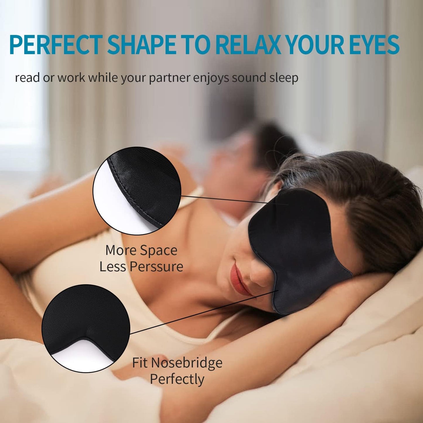 2-Pack 100% Real Natural Silk Eye Mask, Silk Sleeping Mask, Shade Puffy Eye Gift with Adjustable Straps, Sleep Eye Mask, SHJINJU Eye Mask Shade (Black and Leather Powder)