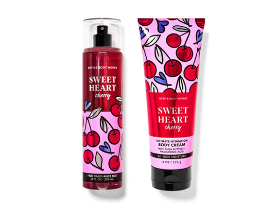 BBW - Bath and Body - SweetHeart Cherry - 2 pc Bundle - Duo - Fine Fragrance Mist 8 oz. ULtimate Hydration Body Cream 8 oz. - 2 Piece Set