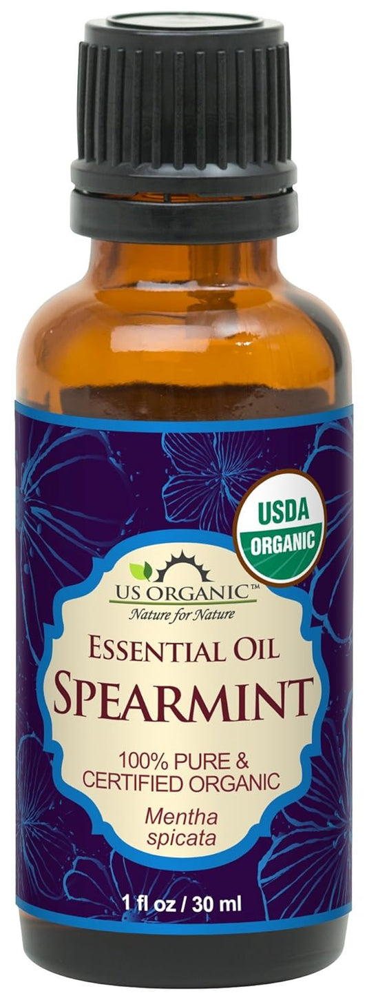 US Organic 100% Pure Spearmint Essential Oil - USDA Certified Organic, Steam Distilled - W/Euro droppers (More Size Variations Available) (30 ml / 1 fl oz) | alldaygood beauty
