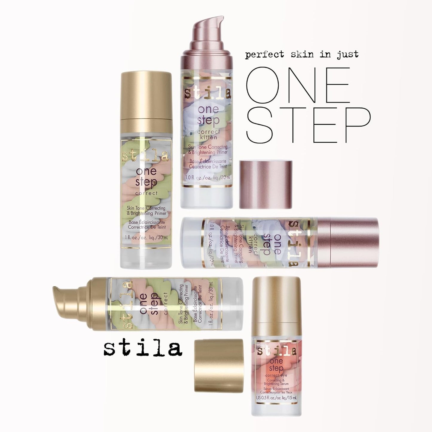 stila One Step, Color Corrector & Brightening Primer Facial Serum to Even Skin Tone, Moisturize & Hydrate, Oil-Free Makeup 1 Fl. Oz.