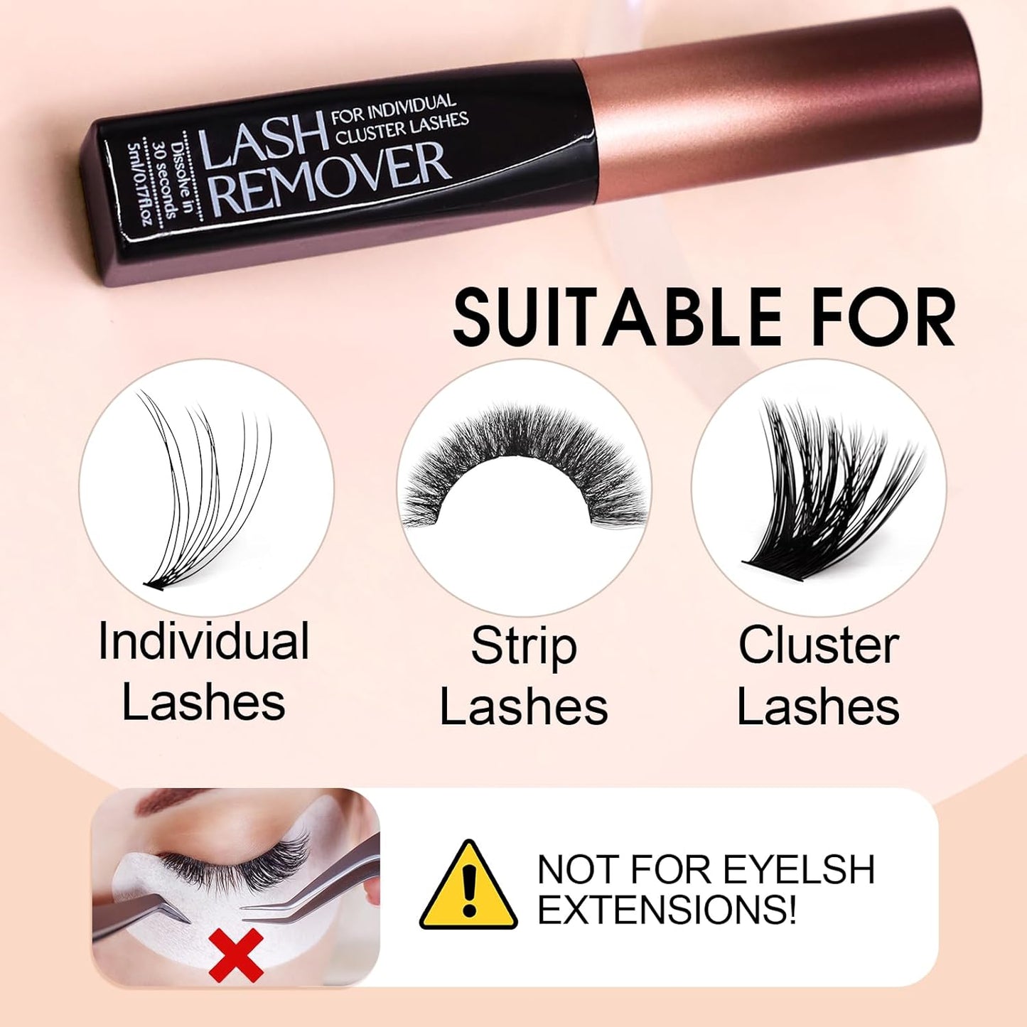 Deep Cleansing Cluster Lash Remover, Eyelash Glue Remover for Individual False Lashes, 15s Fast Removal, Safe Ingredients, Cruelty-Free, 0.17 fl oz