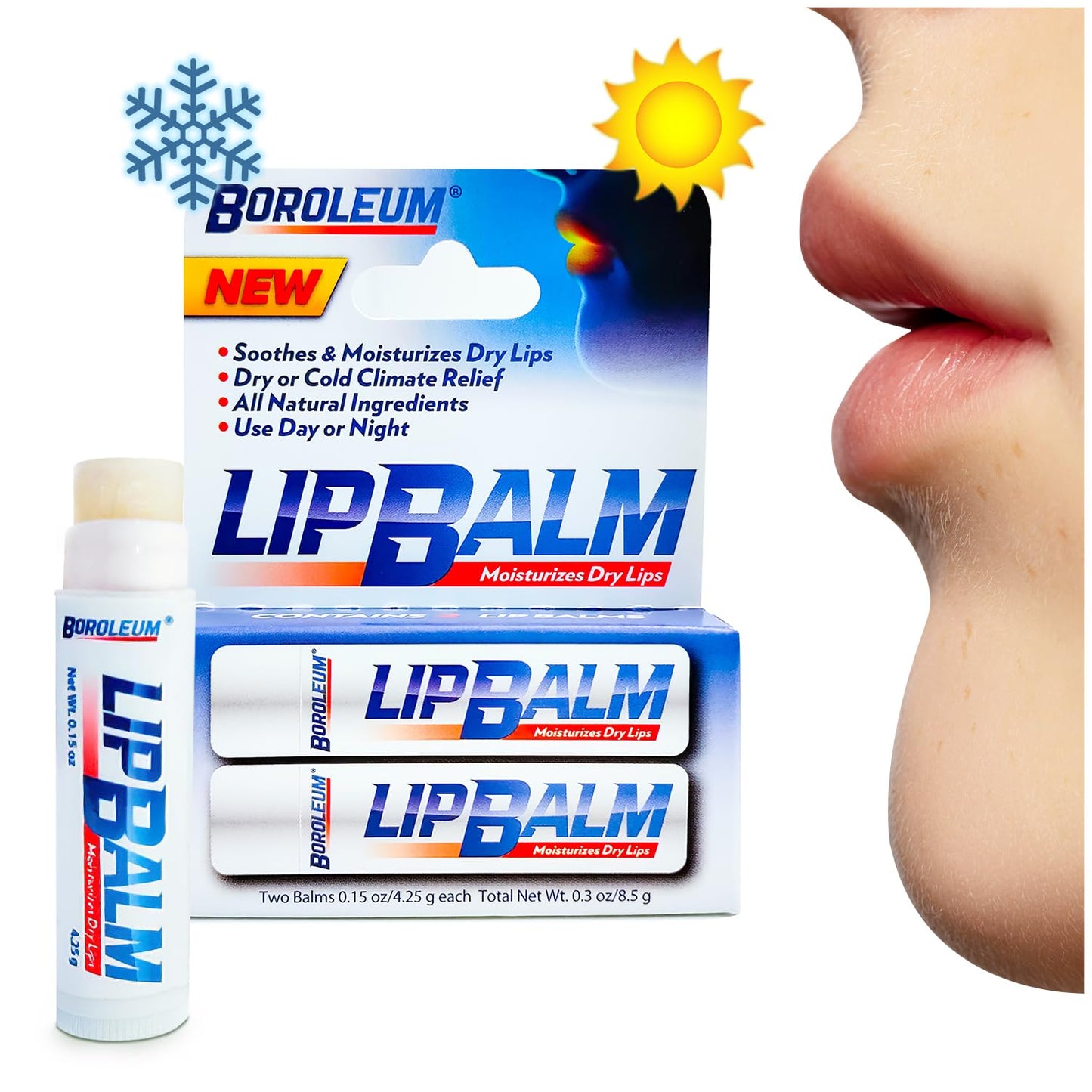 Natural Lip Balm by Boroleum | Best Chapped Lip Moisturizer for Dry Cracked Lips | All Natural Ingredients for Men Women and Kids | 4.25 gr. Tubes, 2 Lip Balms Per Pack