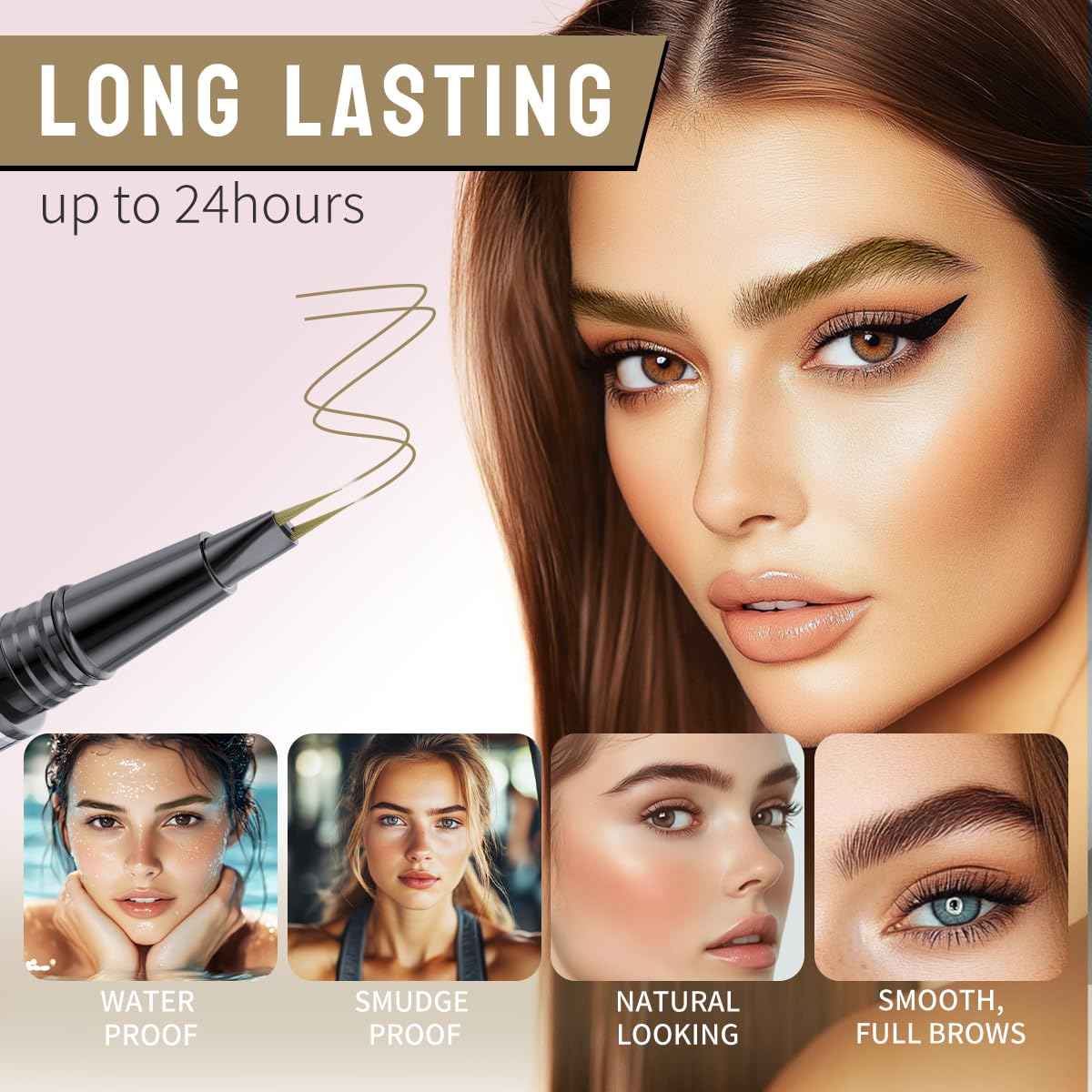 Microblading Eyebrow Pen,2-in-1 Dual-Ended Eye Brow Pencil with 2-Fork-Tip and Precise Brush-Tip, Waterproof Long Lasting Eyebrow Pen for Natural Hair-Like Brows(Brown)