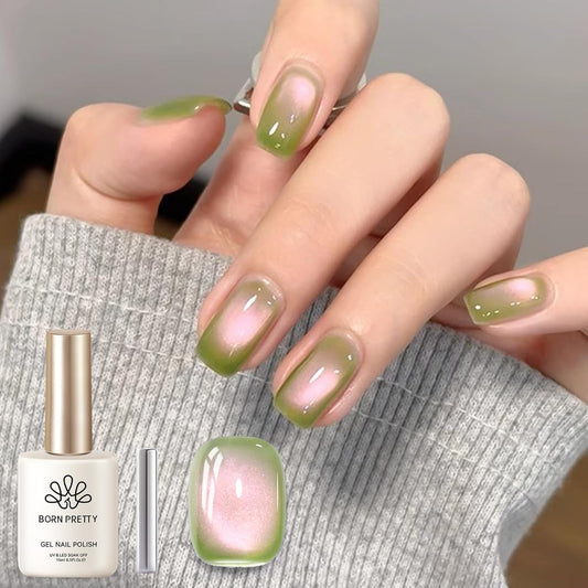 BORN PRETTY Cat Magnetic Eye Gel Nail Polish,Sweet Guava Green Pink Magnetic Gel Polish Manicure Nail Art DIY 15ml | alldaygood beauty