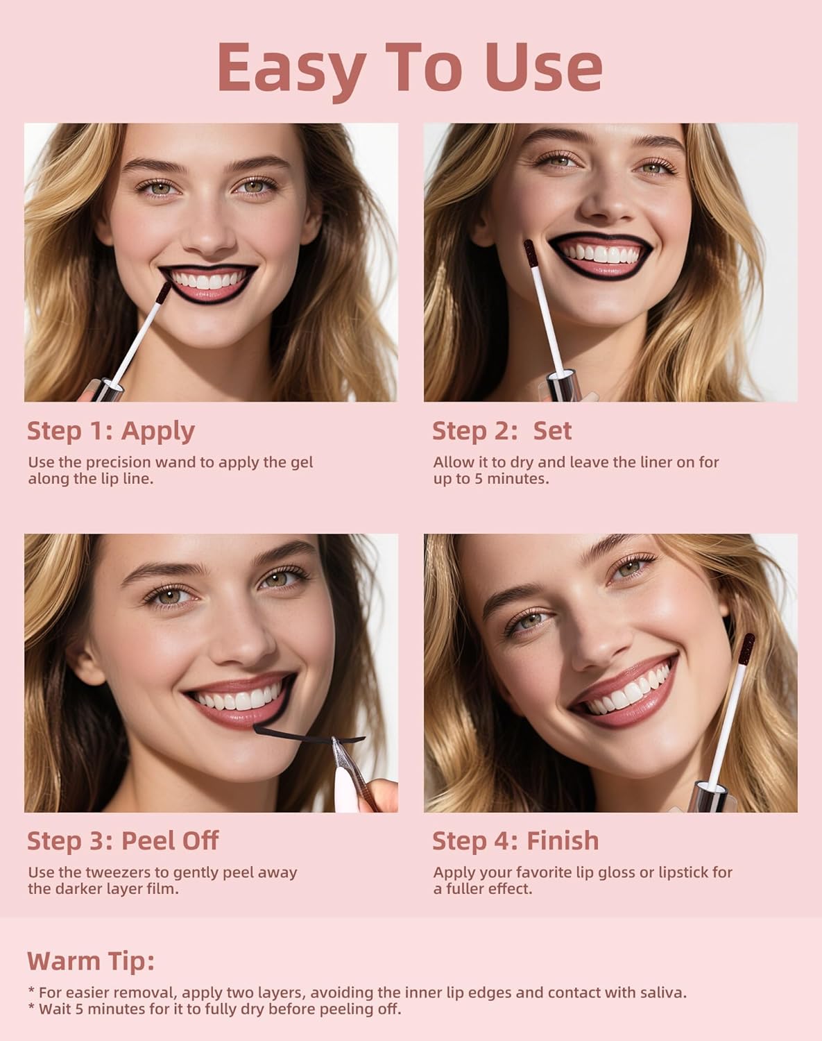 KIMUSE Peel Off Lip Stain, Long Lasting Lip Stain Peel Off with Tweezer, Waterproof Lip Liner Stain, Transfer-Proof, Highly Pigmented Color, Matte Finish