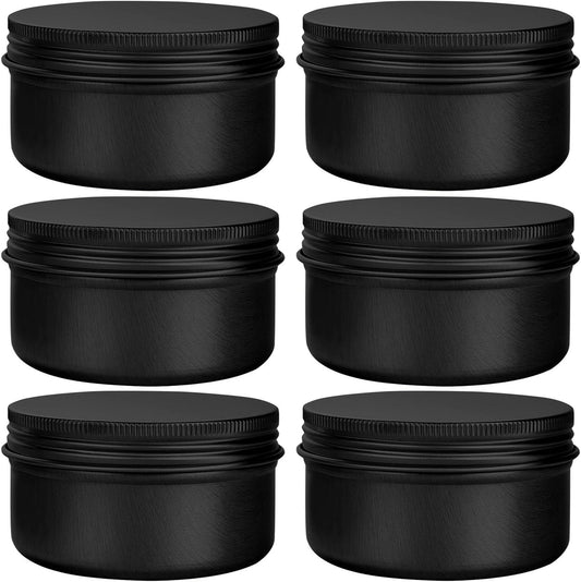 6 Pack 4 oz Aluminum Tins Airtight Storage Tins Containers Bulk Tins with Screw Lids for Kitchen, Storing Spices, Candies, Lip Balm, Salve,Black