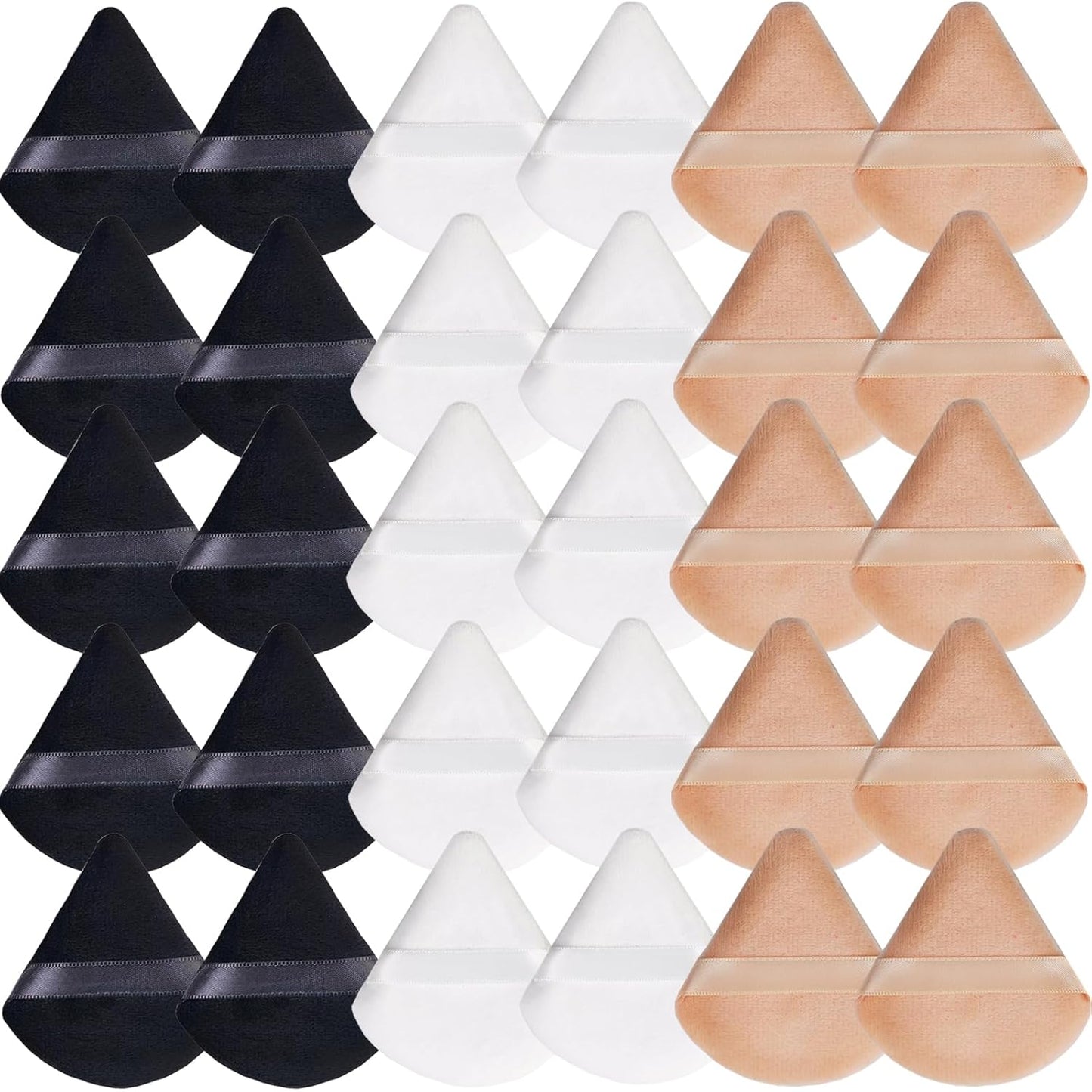 GXXMEI 30PCS Triangle Powder Puff, Setting Powder Puff for Make Up, Face Puff Pads for Loose Powder and Press Powder, Makeup Sponge Powder Applicator for Face and Eye (White, Black, Nude)