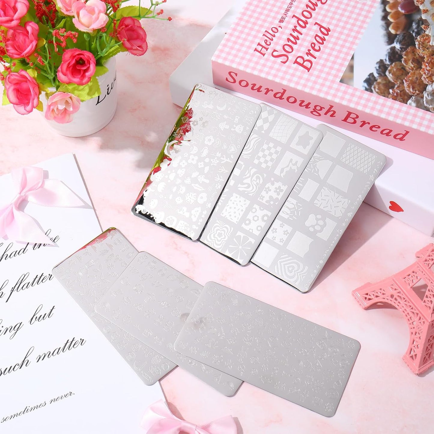 Whaline 6Pcs Kids Nail Plates Stamping Set Cute Animal Floral Dessert Stamp Templates Nail Art Plates for DIY Print Manicure Salon Design