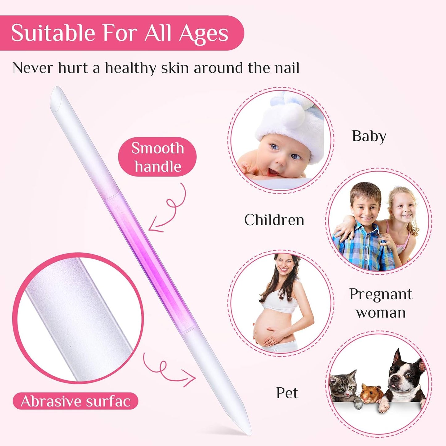 Maitys 6 Pieces Glass Cuticle Pusher Glass Cuticle Stick Set Double Sided Crystal Nail Files Precision Manicure Pedicure Pusher Tools(Pink)