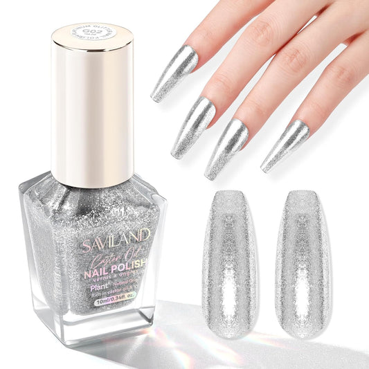 SAVILAND Color Artistry Sparkle Silver Nail Polish - 7 Days Shimmer Glitter Fingernail Polish Non Gel, Air Quick Dry Long Last Shine Diamond Silver Nail Lacquer Toe Nail Art Salon Manicure Home | alldaygood beauty