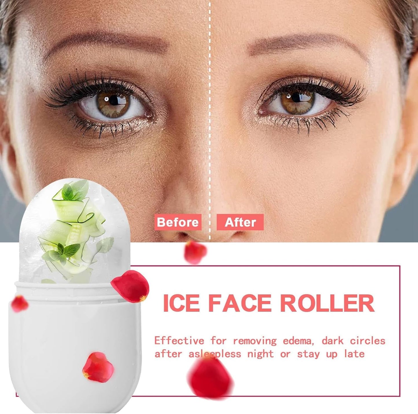 KOGITI Ice Roller & Mold for Face & Eye Puffiness Relief, Beauty Facial Ice Cube Holder (New-White)