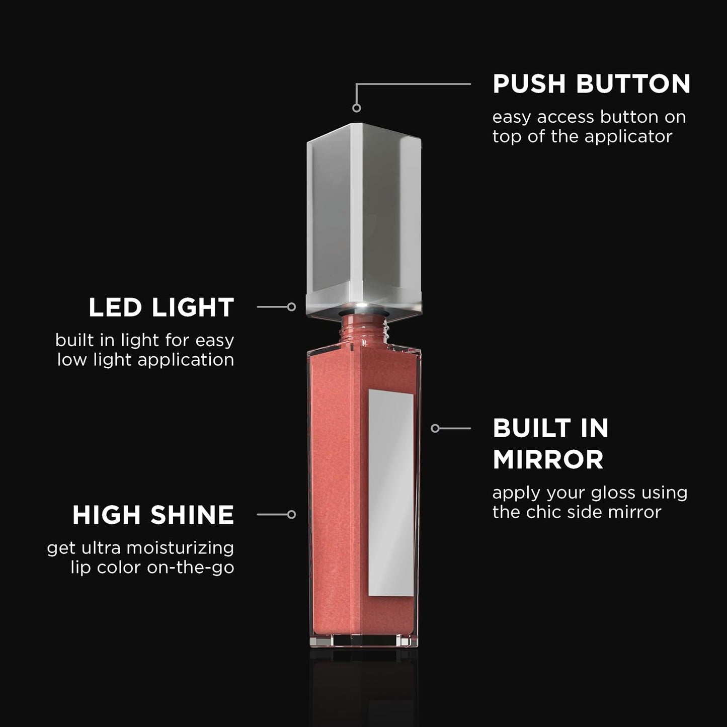 Pure Cosmetics Pure Illumination Lip Gloss - LED-lit Applicator w/Side Mirror - Non-Sticky, Moisturizing & Hydrating Lip Glosses - Soothes & Protects Dry Chapped Lips (Charmed)
