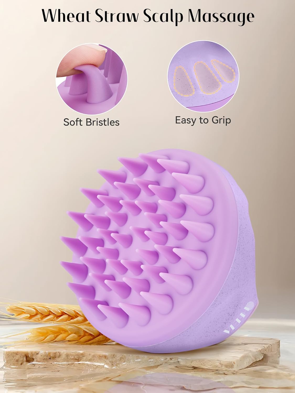 HEETA Scalp Massager with Soft Silicone Bristles for Hair Growth, Dandruff Removal, and Scalp Relaxation - Shampoo Brush for Wet or Dry Hair (Green & Purple)