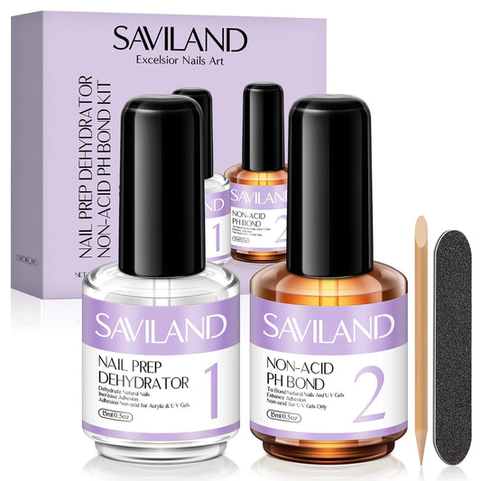 SAVILAND Nail Dehydrator and Primer: Acid-Free Natural Nail Dehydrator and Nail Primer & Protein Bonding Acrylic Nail Kit Gel Nail Polish Superior Bonding Acrylic Nail Supplies Profession Salons | alldaygood beauty
