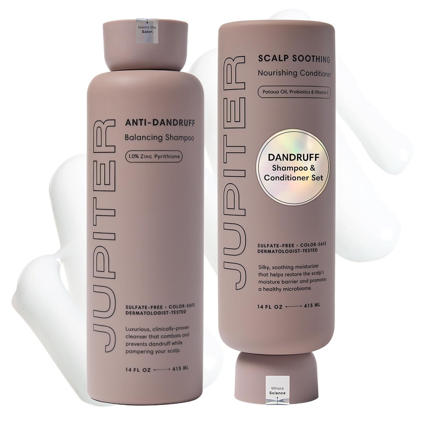 Jupiter Anti Dandruff Shampoo & Conditioner for Men & Women for Flaky, Itchy, Oily & Dry Scalp - Nourishes Scalp and Reduces Breakage & Flakes - Color-Safe, Sulfate-Free, Paraben-Free