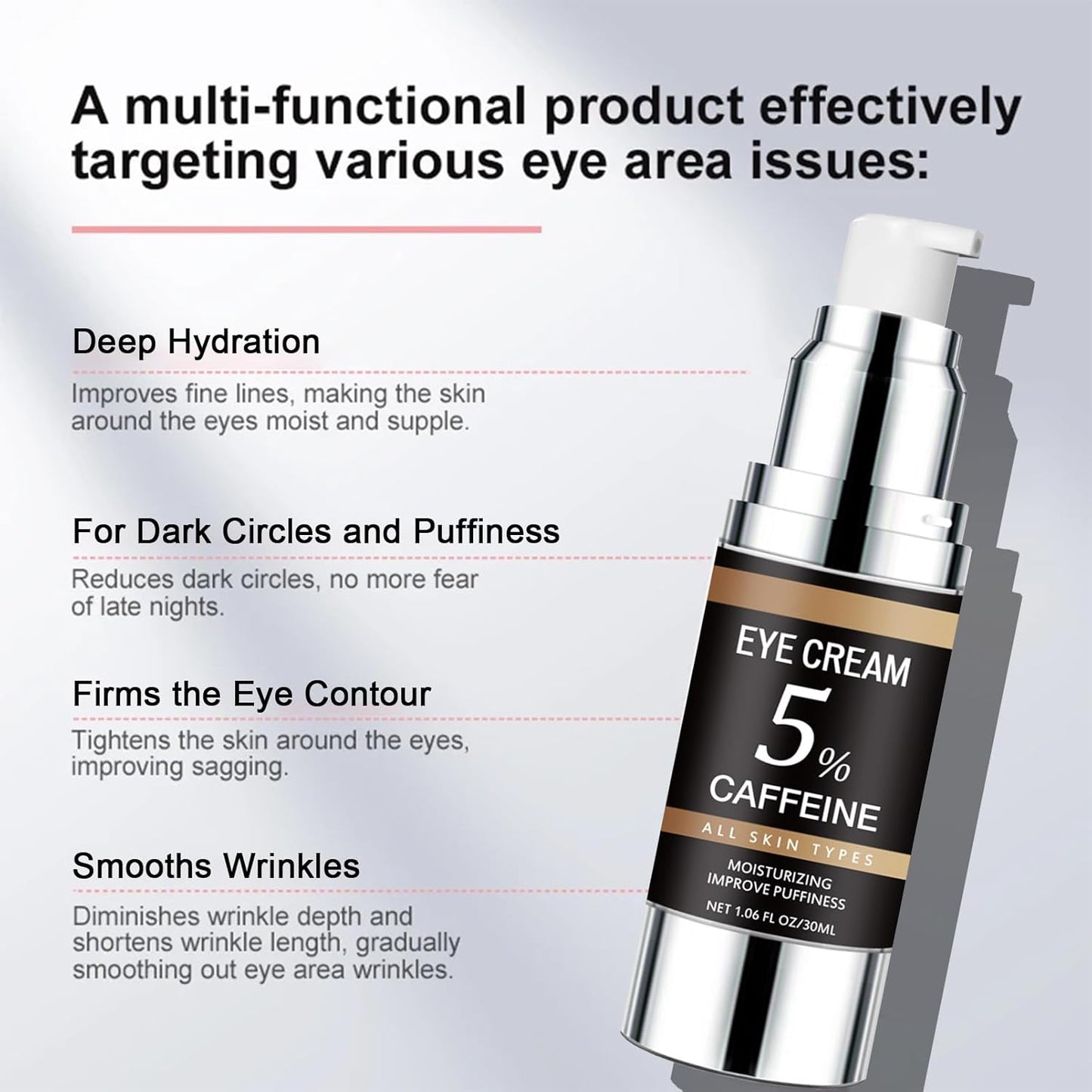 5% Caffeine Eye Cream for Dark Circles & Puffiness, Under Eye Cream for Dark Circles with Caffeine, Eye Cream Anti Aging, Reduce Wrinkles, Fine Lines, Eye Bags, Hydrating Eye Cream for Men & Women