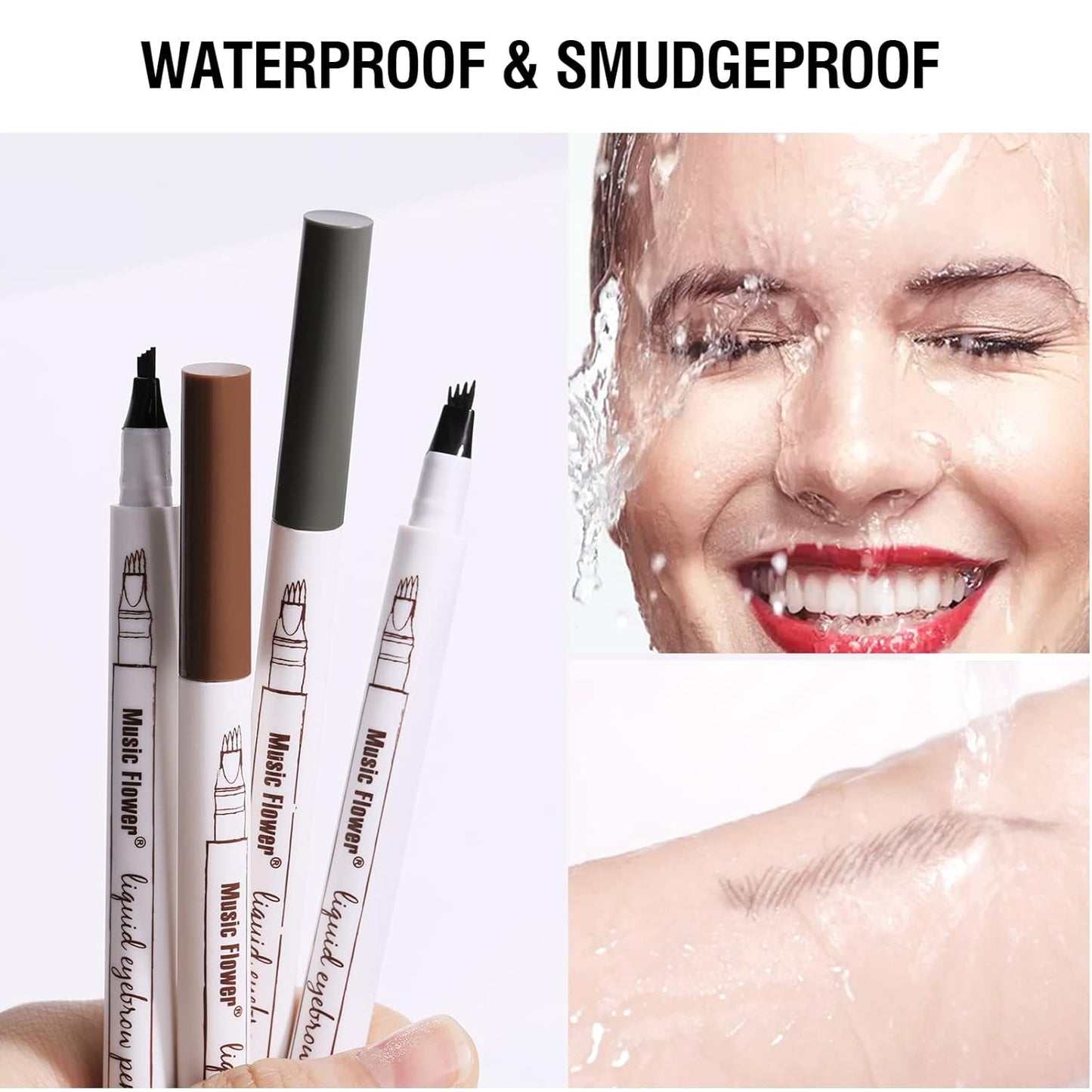 Music Flower Eyebrow Pen, Liquid Eyebrow Pen, Waterproof Brow Pencil with Micro-Fork Tip, Smudgeproof Long Lasting Fine Sketch Microblading Pen, Reddish Brown