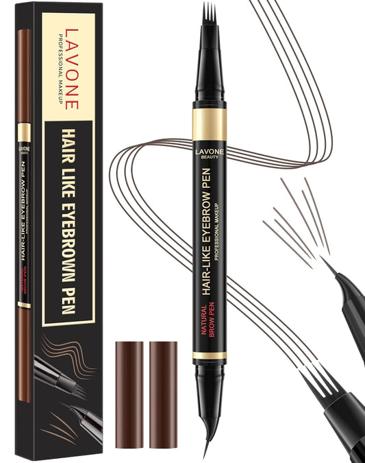 LAVONE Eyebrow Pen, 2-in-1 Eyebrow Pencils for Women with 4 Tip Microblading Eyebrow Pencil and Curved Precise Brow Pencil, Waterproof Eyebrow Pencil Create Full, Natural Hair-Like Brows, Black Brown