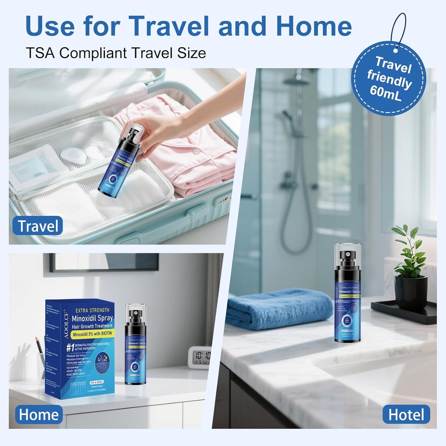 5% Minoxidil Spray for Men and Women, Infused with Biotin, for Hair Regrowth Treatment, Beard Growth, Extra Strength Treatment to Combat Hair Loss and Thinning, 6 Month Supply, 6 Bottles