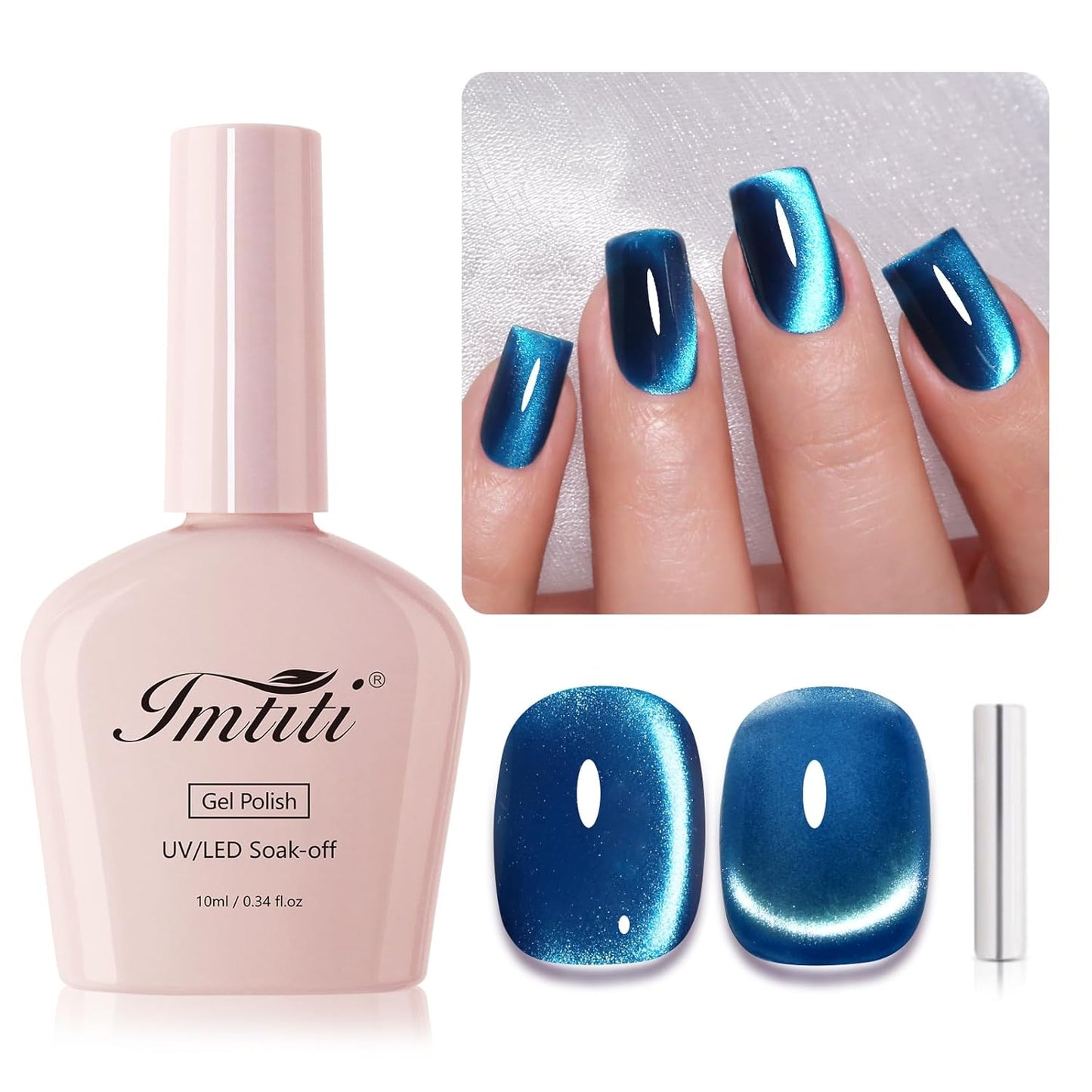 Imtiti Cyan Cat Eye Gel Nail Polish, Moonlight Aurora Cyan Holographic Cat Eyes Glitter Magnetic UV Soak Off Gel Polish with Magnetic Stick (0.34 Fl Oz-949)