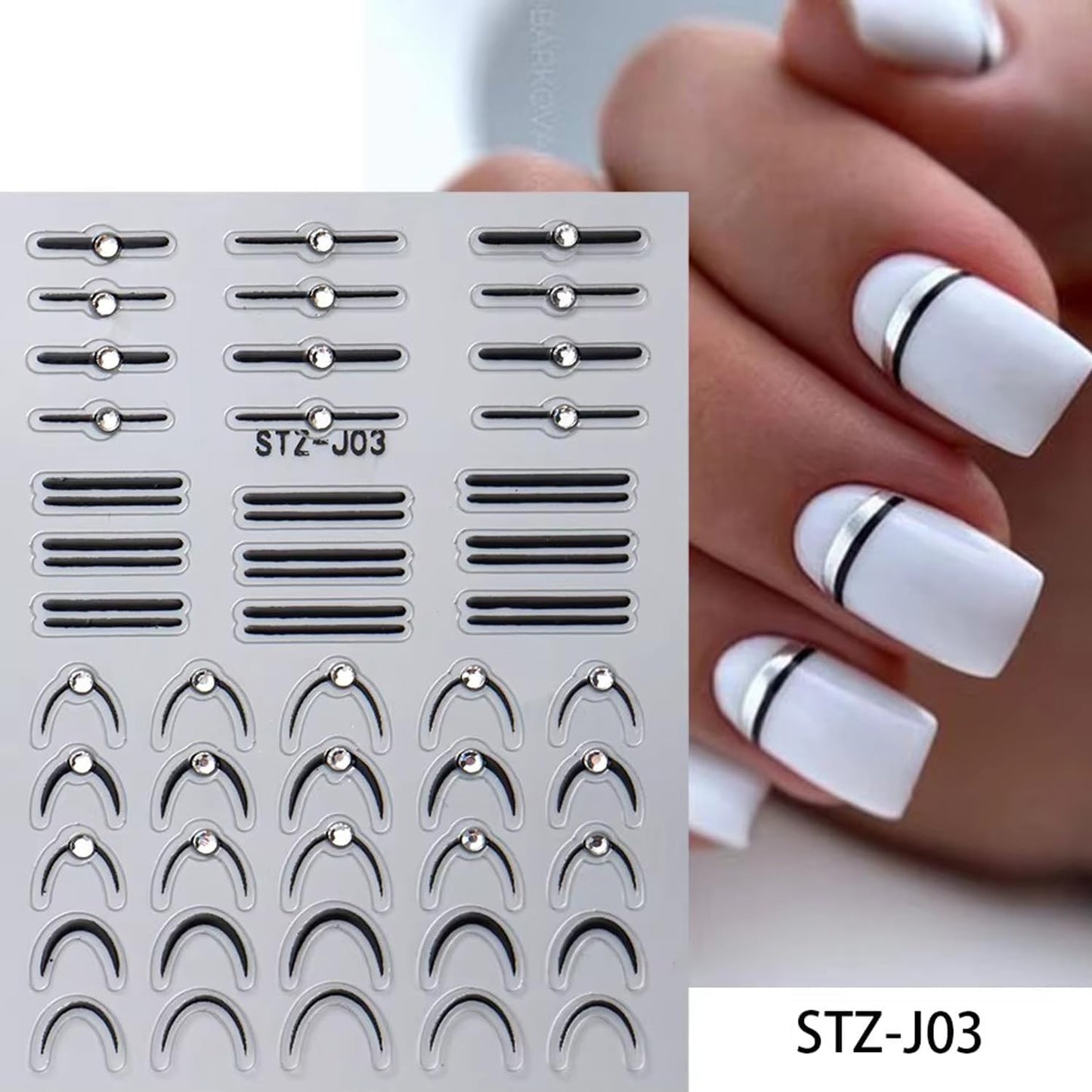 4 Sheets French Stripe Line Nail Stickers with Gold Silver Shiny Crystal Rhinestones,Metallic Stripe Lines Adhesive Design Nail Supplies French Sticker for Women Girls Luxury Manicure Decorations