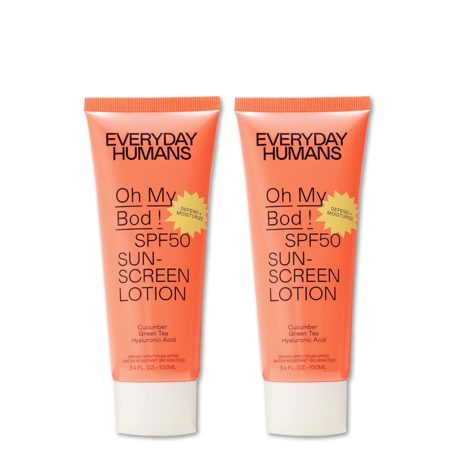 Everyday Humans Oh My Bod SPF50 Face & Body Sunscreen Lotion 3.4 oz - Pack of 2