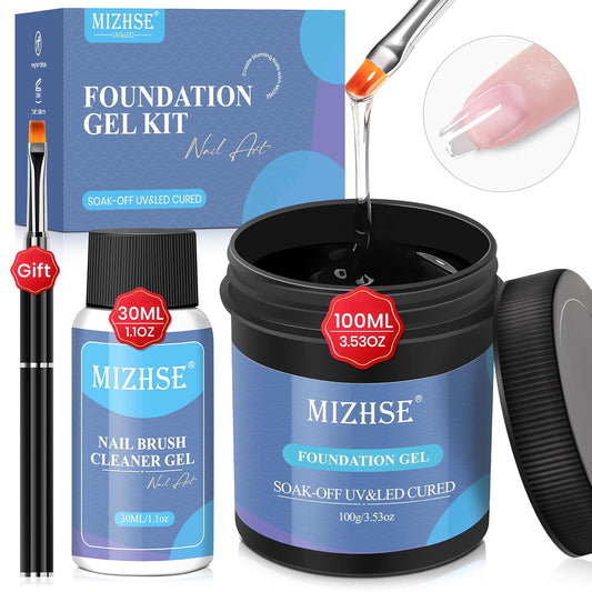 MIZHSE 100ML Base Coat for Gel Nail Polish, Super Large Capacity Base Coat Upgraded Formula Long-Lasting with Brush and Brush Cleaner Soak Off Nail Salon Home DIY | alldaygood beauty