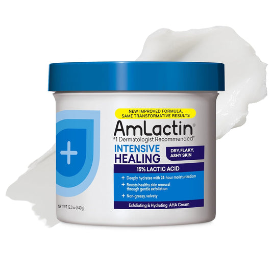 AmLactin Intensive Healing Body Cream, 12 oz Tub, 2-in-1 Exfoliator and Moisturizer for Dry Skin with 15% Lactic Acid and Ceramides for 24-Hour Moisturization | alldaygood beauty