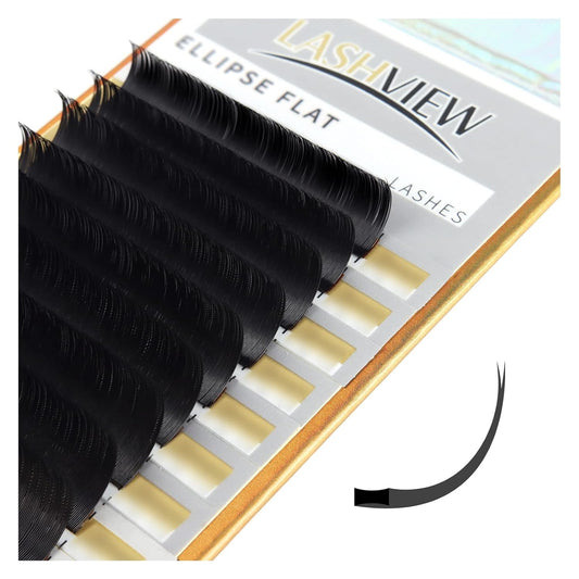 LASHVIEW Eyelash Extensions,Ellipse Flat Eyelash Extensions 0.20mm D Curl 12mm, Black,Individual Lashes,Semi-Permanent Extremely Soft Professional Salon Use