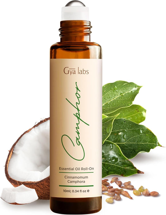 Gya Labs Camphor Essential Oil Roll on - Soothing Chest Rub Aromatherapy, 100% Pure Natural Camphor Oil Roller, Travel Size (0.34 Fl Oz)