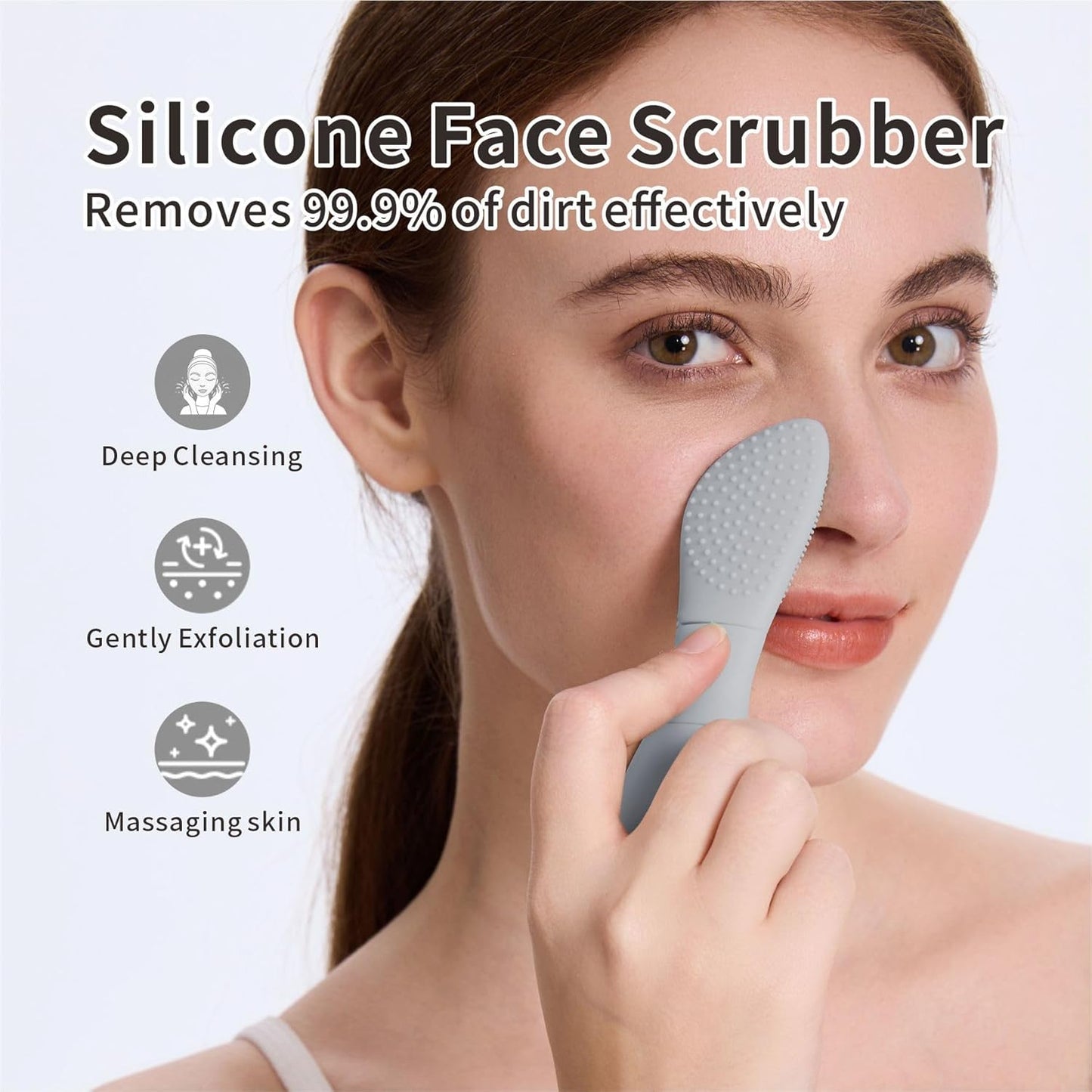 Silicone Face Scrubber Skin Spatula —2 in1 Pore Cleansing Brush Black Head Remover for Face Nose, Blackhead Remover Scraper Pore Extractor Tool for Men Women Skin Care (Light Gray)