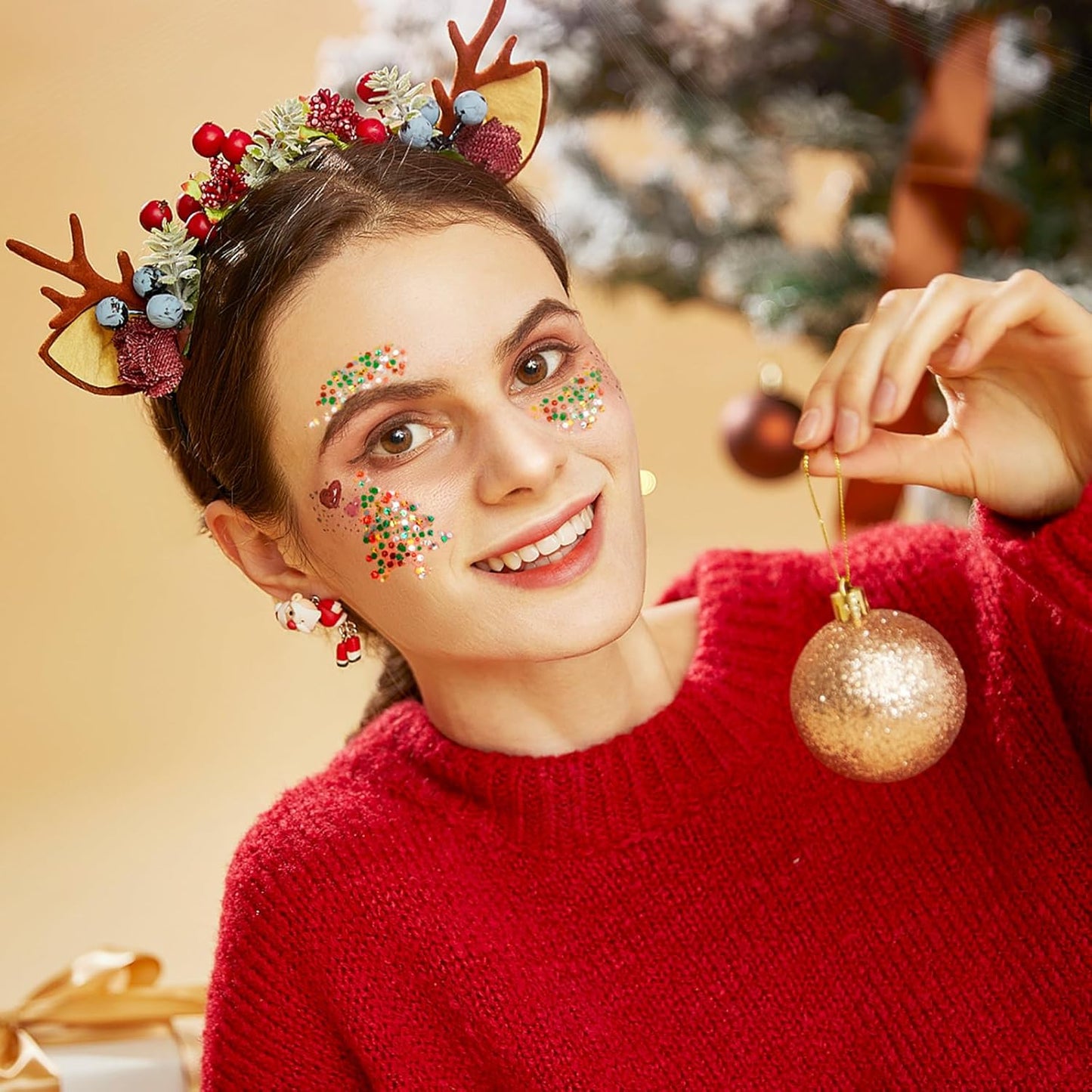 AROIC 14 Colors Body Glitter, Face & Hair Glitter Gel Set for Festival, Eye Shimmer for Women Glow in The Dark Rave Accessories Party Supplies, Face Paint Hair/Cheek/Eyelid Sparkle Makeup(18ml/Tube)