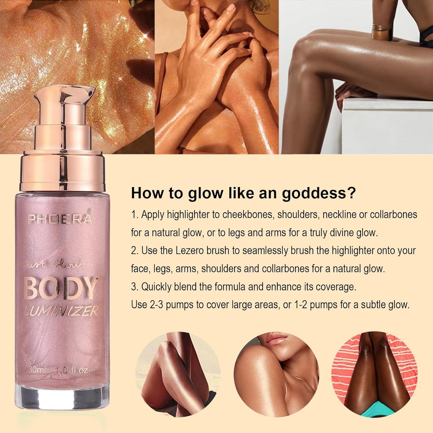 Body Shimmer Oil, Waterproof Long Lasting Moisturizing Bronze Body Luminizer Glow For Face & Body, Liquid Illuminator Body Highlighter 1oz/Jars, Makeup Brush Include (Sparkle Pink #04)