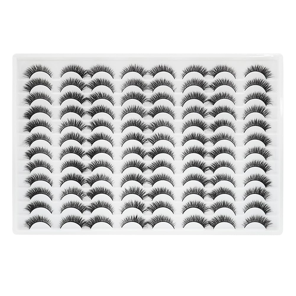 False Eyelashes 48 Pairs Faux Mink Lashes 14mm Wispy Lashes 3D Fluffy Cat Eye Lashes Pack Bulk Wholesale Strip Lashes(style 48-019)