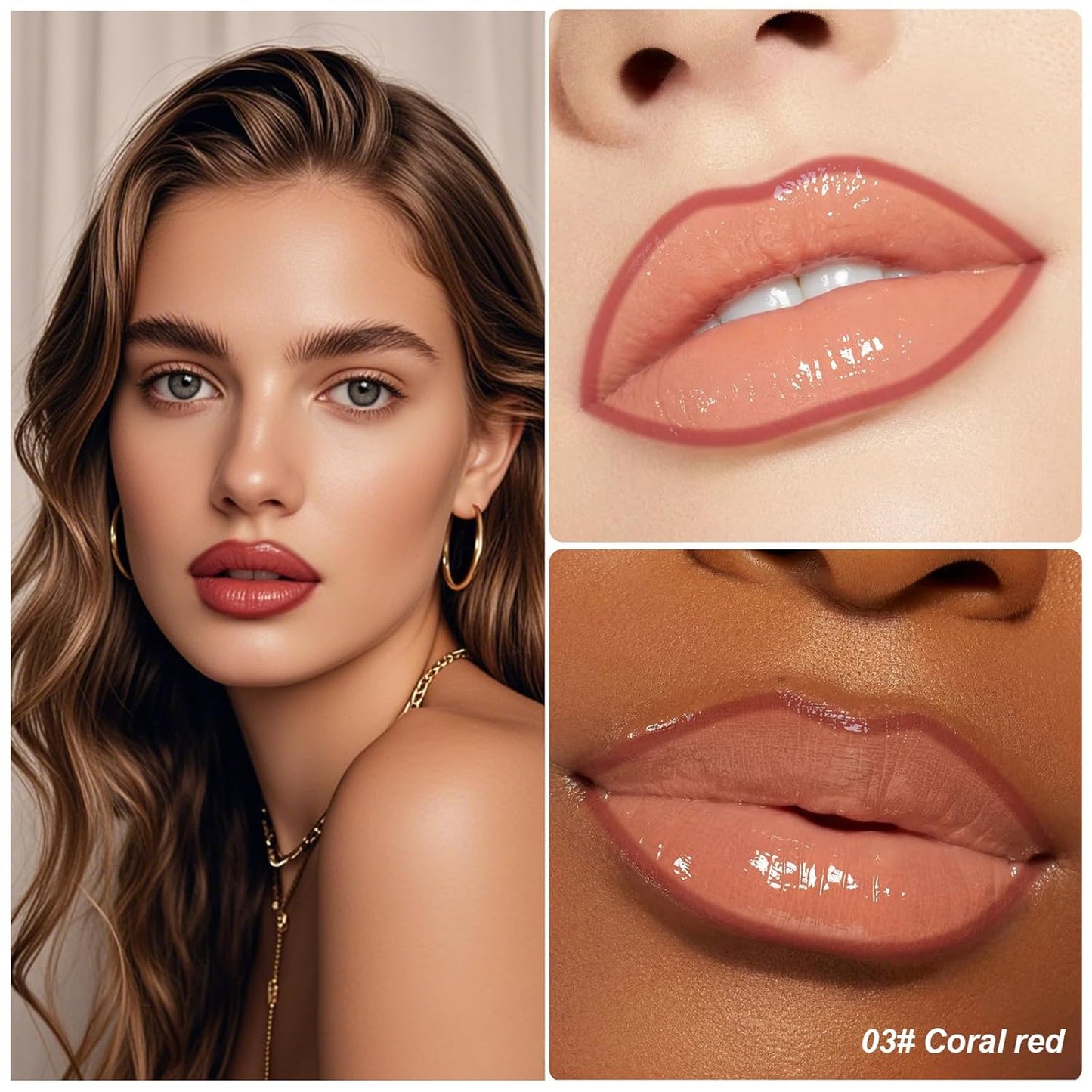 KISSIO Lip Stain Set,Peel Off Lip Liner Stain and Lip Care Oil,Transfer Proof,Long Lasting and Waterproof Lip Tint,Matte Finish,Lip Combo,03 Coral Red