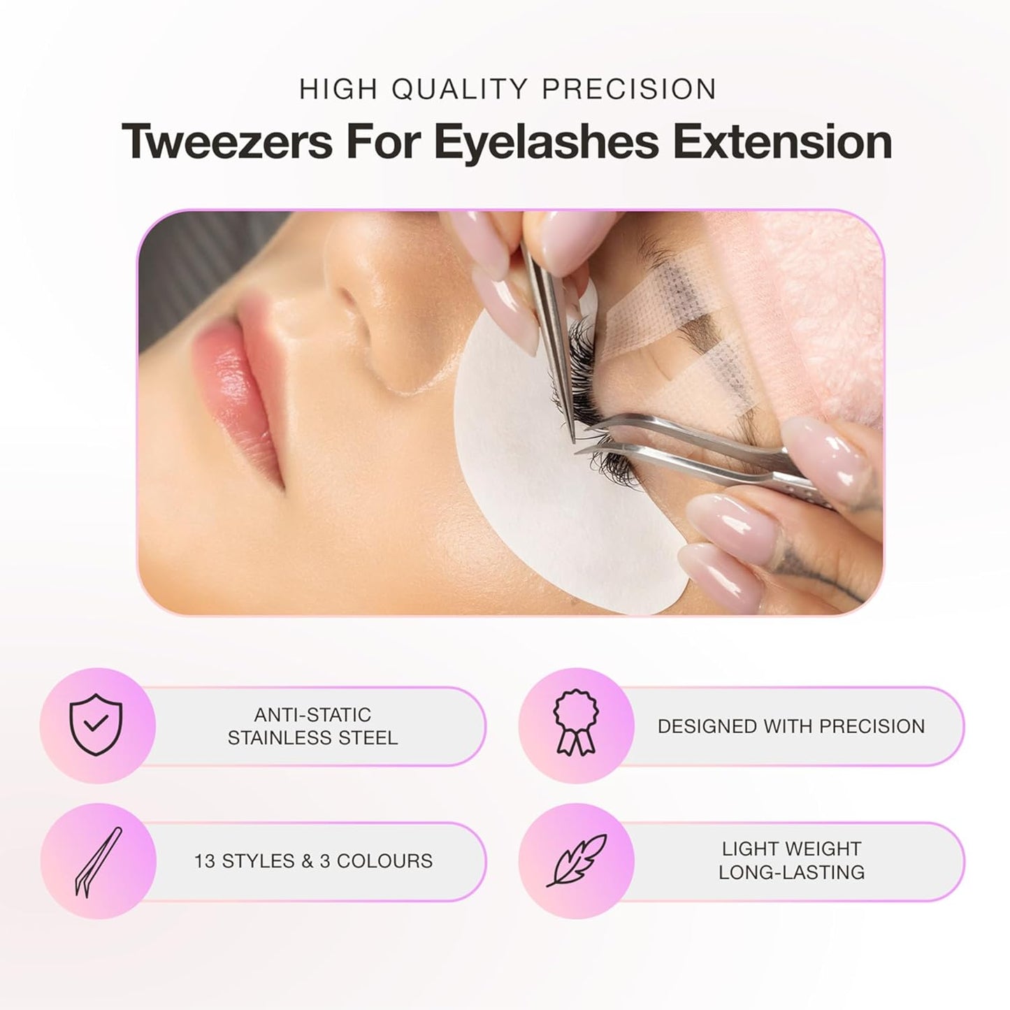 Curacoro Lash Tweezer - Professional & Precision Fiber Tip Grip Lash Tweezers for Eyelash Extensions, Multi Shapes & Purposes Tweezers for Volume, Isolation & Classic Lashes (Silver, Volumizer)