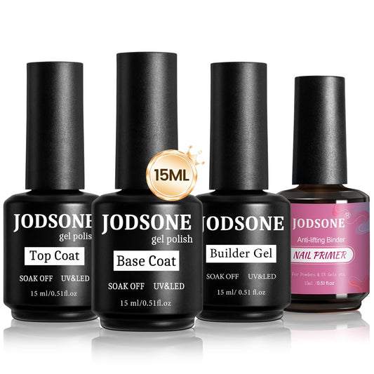 JODSONE 4 Bottles of 15ML Nail Primer Base Coat Top Coat and Builder Gel Which Helps Better Fit the Gel Polish | alldaygood beauty