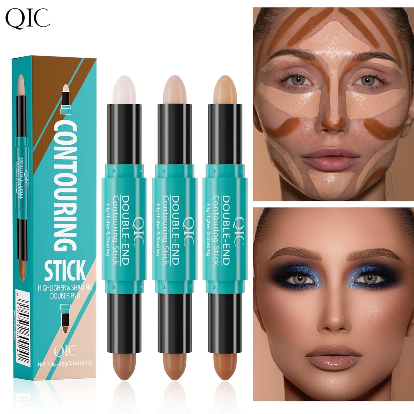 2-in-1 Contour & Highlighter Stick - Dual-Ended, Waterproof, Long-Lasting, for All Skin Tones (01# Ivory + Dark coffee)