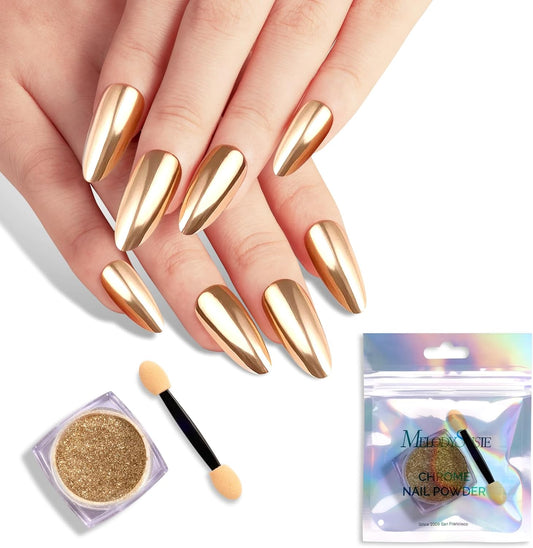 MelodySusie Champagne Gold Chrome Nail Powder for Gel Nails,Metallic Mirror Effect Pigment Stylish and Technological Fine Glitter for Home DIY Salon Use | alldaygood beauty