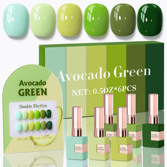 Double Rhythm 6 Pcs 15 ML Gel Polish Set Same Color Same Bottle Soak Off Gel Polish Kit Nail Art Manicure Salon DIY at Home for Women (Light Dark Green Olive Teal-T6-15) | alldaygood beauty