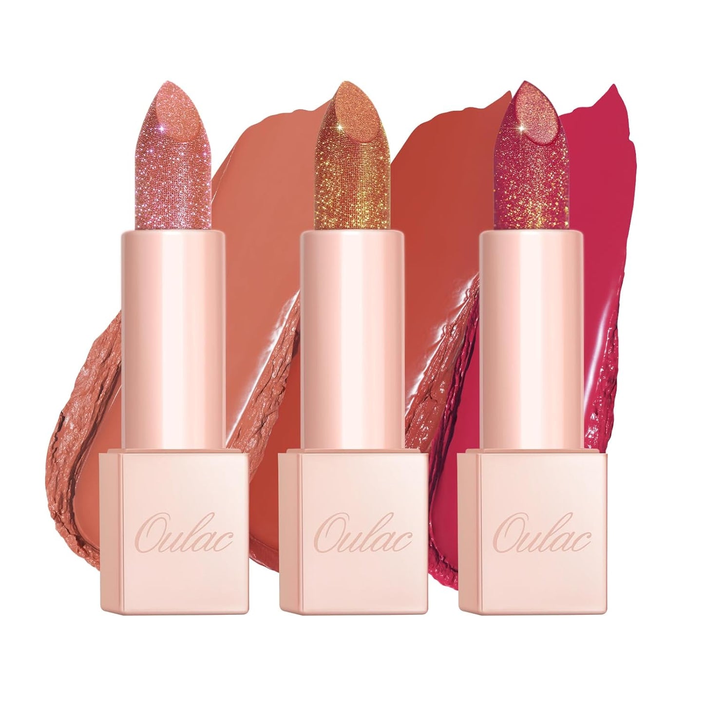 Oulac Moisture Lipstick Set 3PCS - Infinity High Shine Finish, Hydrating Vegan Lipstick Infused with Damask Rose Oil for All-Day Comfort, Gluten-Free, PG09+PG11+PG14
