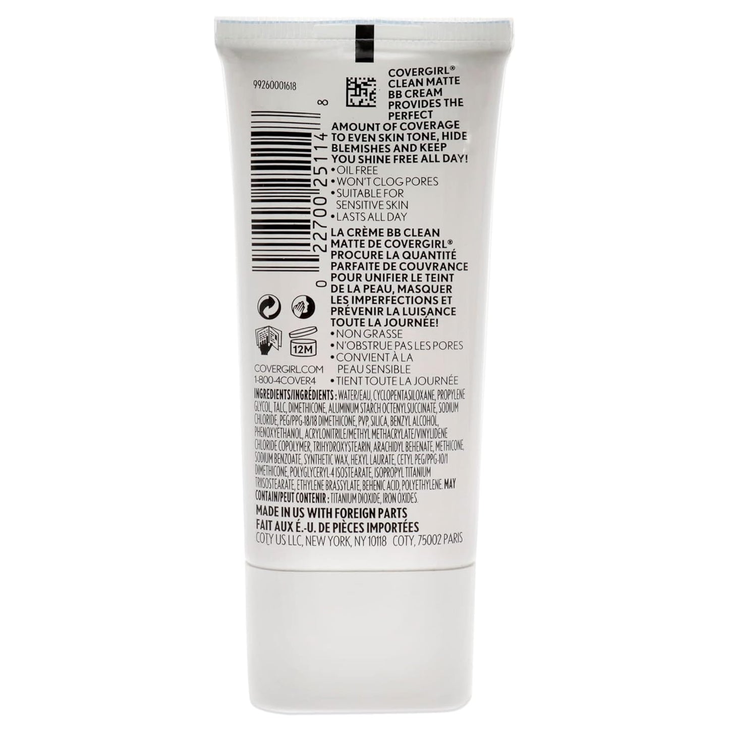 COVERGIRL - Clean Matte BB Cream, Oil-Free, Long-Lasting, Sensitive Skin, Lightweight, 100% Cruelty-Free