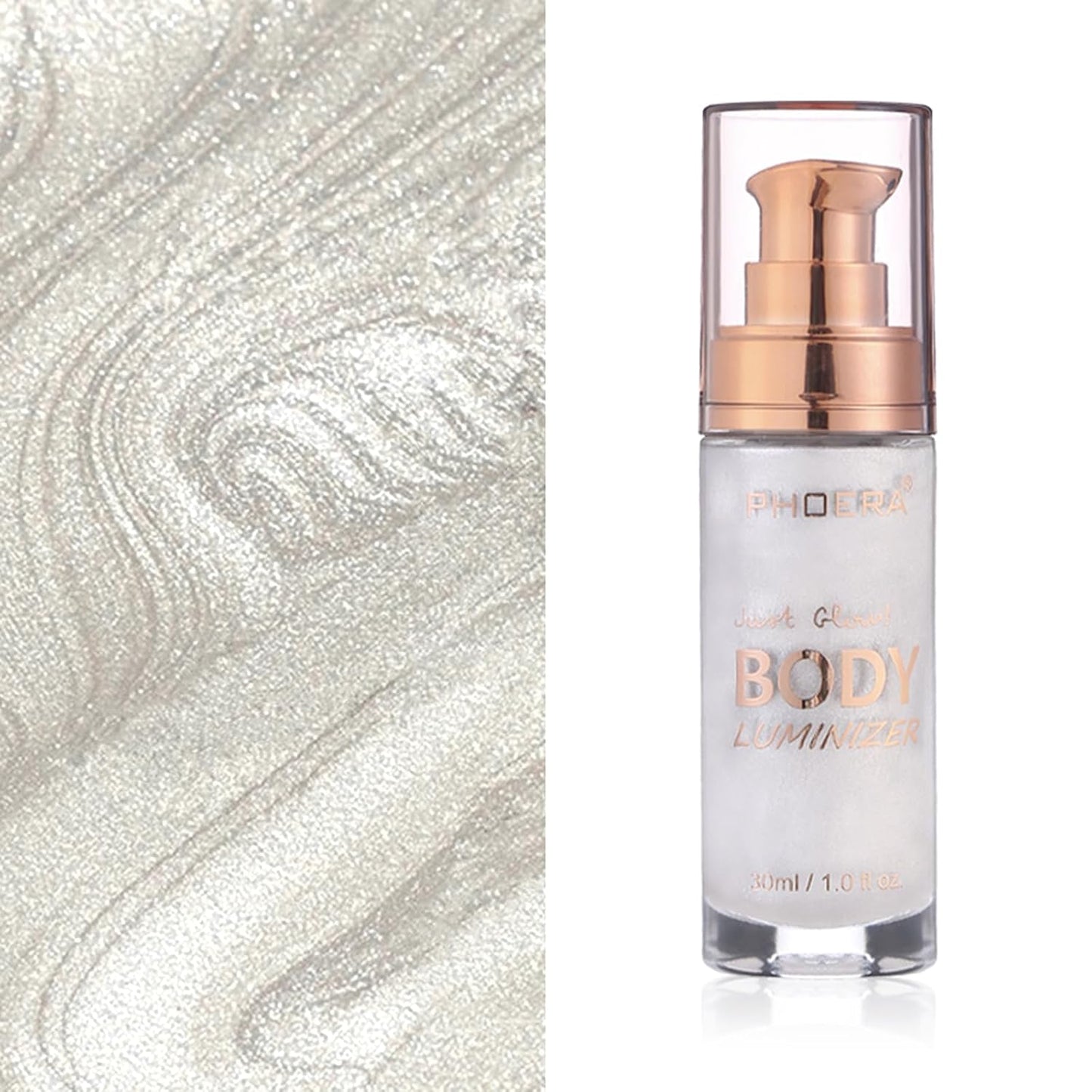 Body Shimmer Oil, Waterproof Long Lasting Moisturizing Bronze Body Luminizer Glow For Face & Body, Liquid Illuminator Body Highlighter 1oz/Jars, Makeup Brush Include (Diamond Platinum #05)