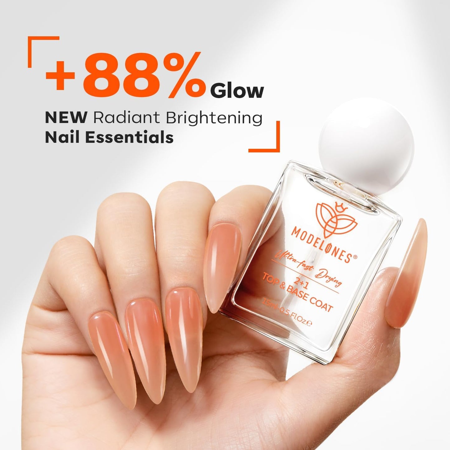 modelones 3-in-One Nail Polish Top Coat and Base Coat, Nail Strengthener, 15 Ml Clear Nail Polish Quick Dry Long Lasting Shine Chip Fade Resistant Nails Protect Care 2025 Gifts for Women