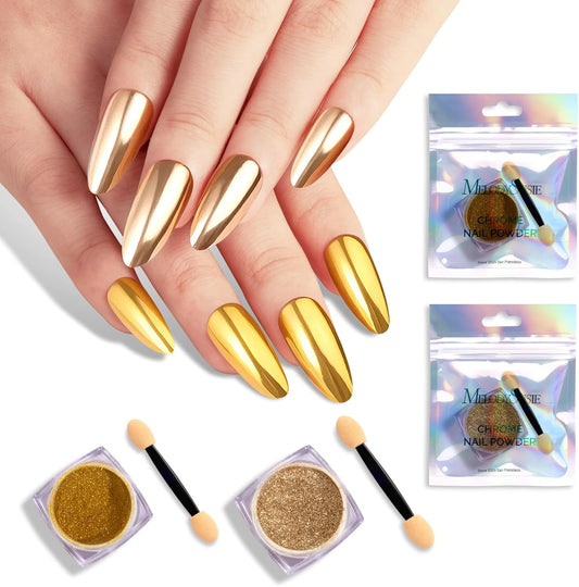MelodySusie 2Pcs Chrome Nail Powder for Gel Nails,Metallic Mirror Effect Pigment Stylish and Technological Fine Glitter for Home DIY Salon Use | alldaygood beauty