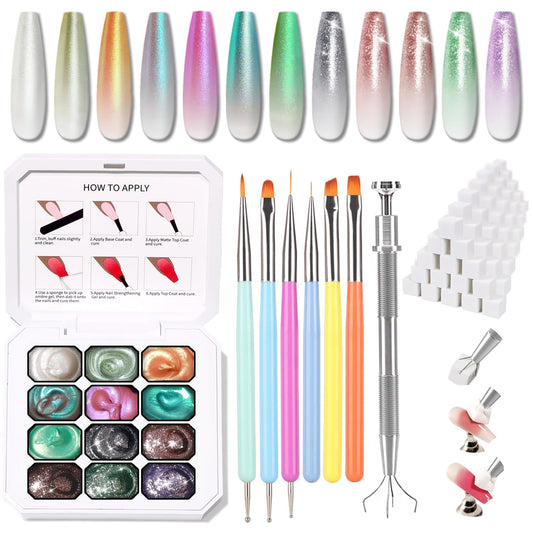 Sponge Pat Paint Nail Gel, Ombre Nails Gradient Gel Nail Blush Blooming Aura Nails Drawing Stripper Floral Painting DIY Nail Art, No Wipe, UV/LED Curing (12 Colors i) | alldaygood beauty