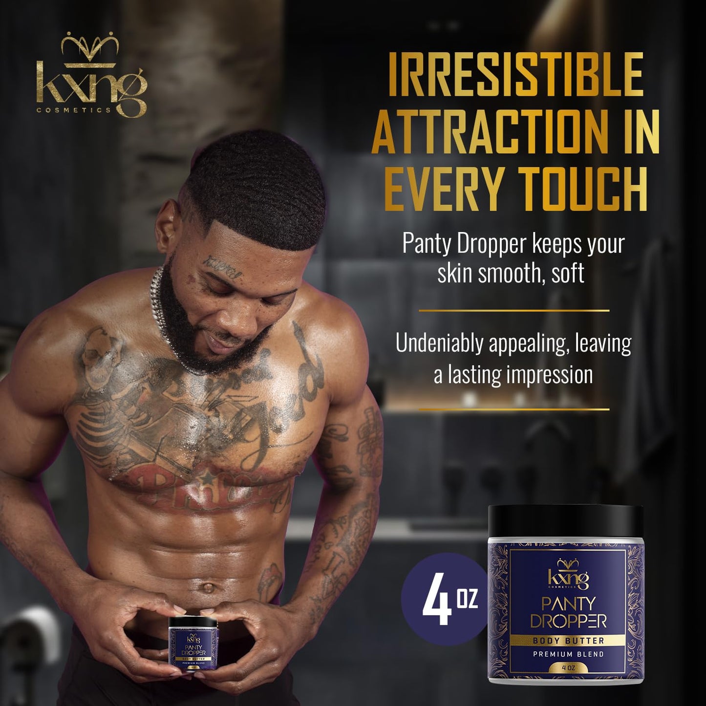KXNG Cosmetics, Body Butter, Organic Skin Care for Men and Women, Body Moisturizer Lotions and Creams, Raw Shea Butter, Cocoa Butter, Mango, Coconut Oil, Hand, Foot, All Skin Types (Panty Dropper)