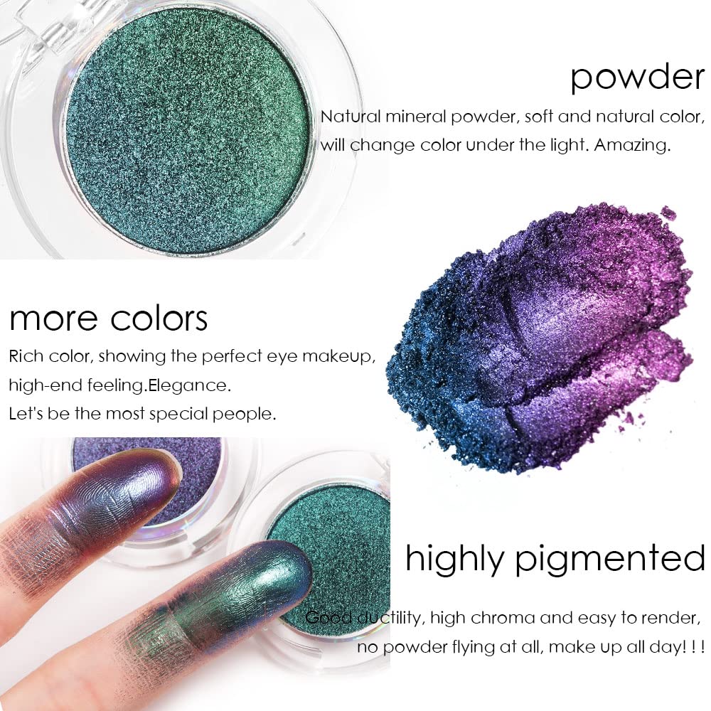 evpct 2Pcs Shimmer Teal Dark Sapphire Blue Bright Purple Multichrome Chrome Single Eye Shadow Palette Makeup for Older Women, Glitter Metallic Duochrome Chameleon Gothic Iridescent Eyeshadow Palette