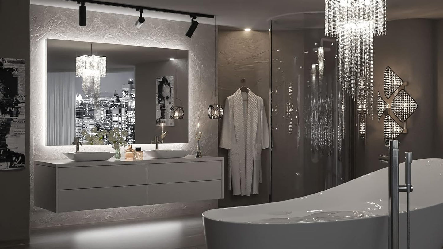 TETOTE 48 x 30 Inch LED Mirror Backlit Bathroom,Anti-Fog Mirror with Light,Dimmable,CRI90+,IP54 Water Proof,Wall Mounted Vanity Lighted Mirror,Horizontal/Vertical